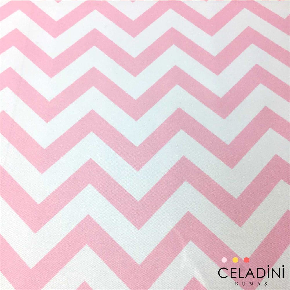 Pembe Beyaz Zigzag (Chevron) Kumaş