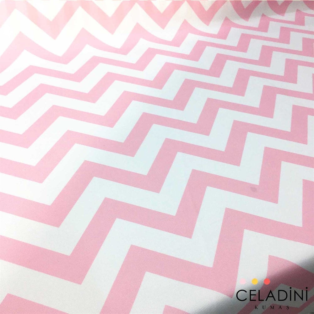 Pembe Beyaz Zigzag (Chevron) Kumaş