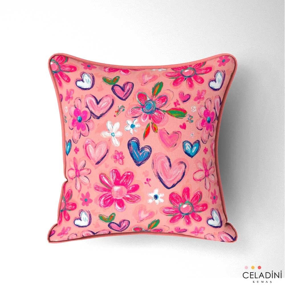Pembe Çiçekli Sevgililer Günü Desenli Kumaş