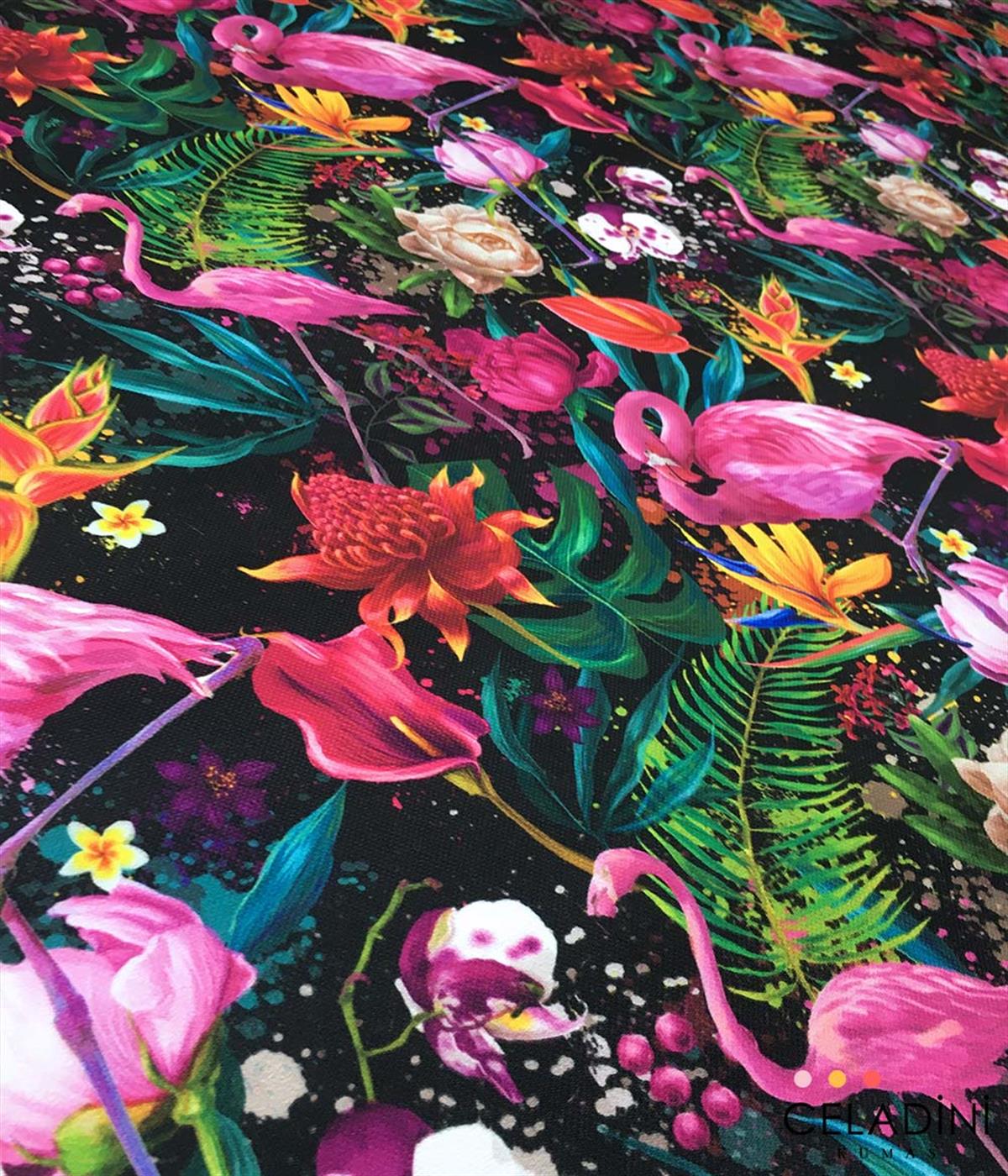 Pembe Flamingo Tropikal Desenli Kumaş