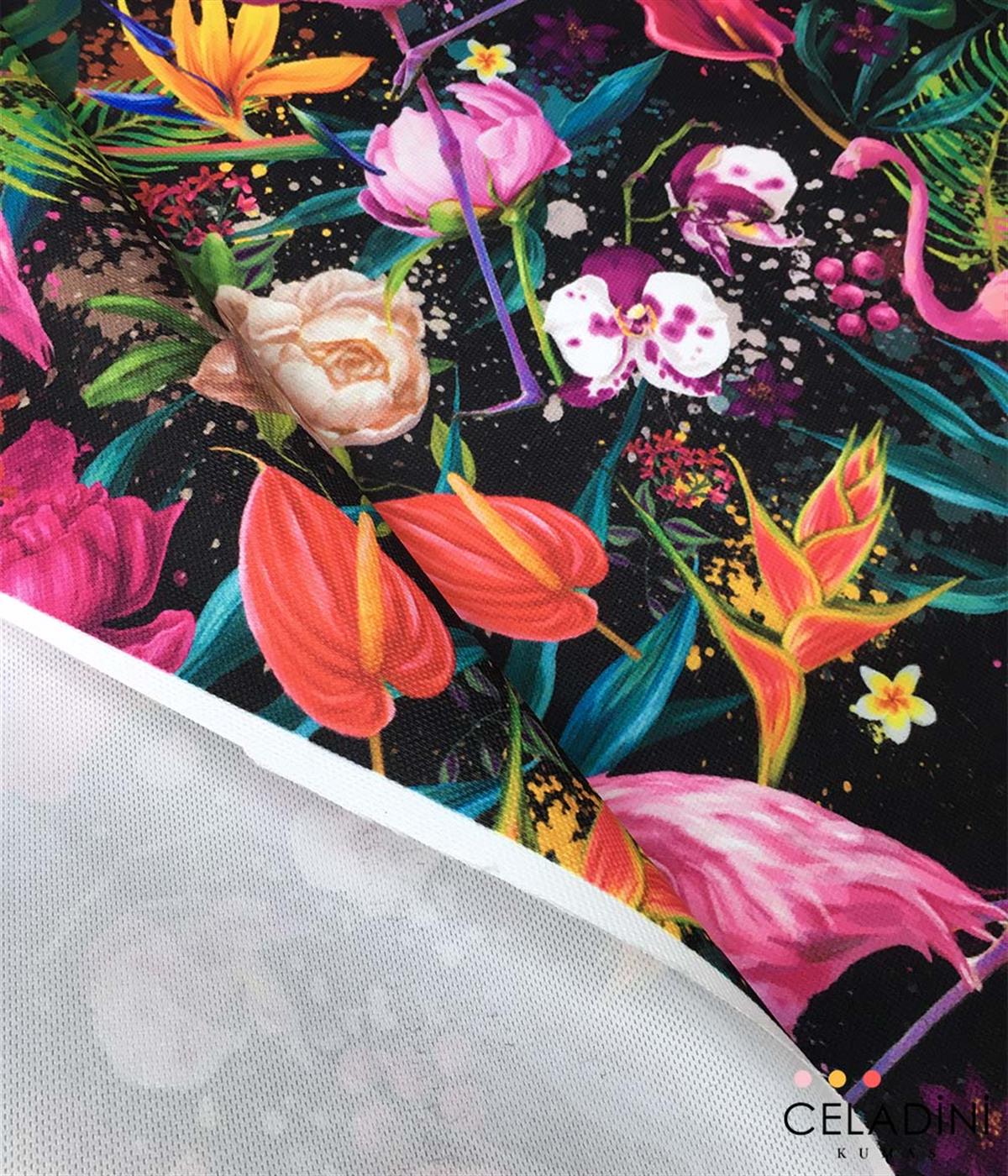 Pembe Flamingo Tropikal Desenli Kumaş