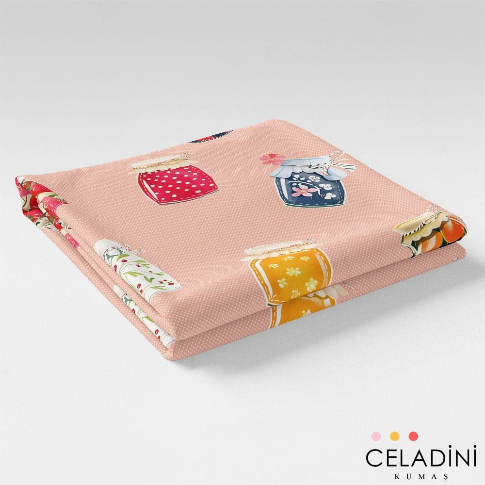 Pembe Fon Reçel Kavanozları Desenli Kumaş