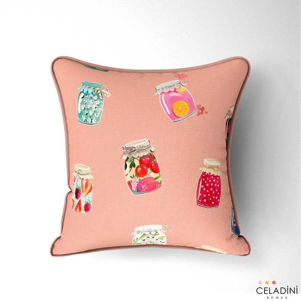 Pembe Fon Reçel Kavanozları Desenli Kumaş