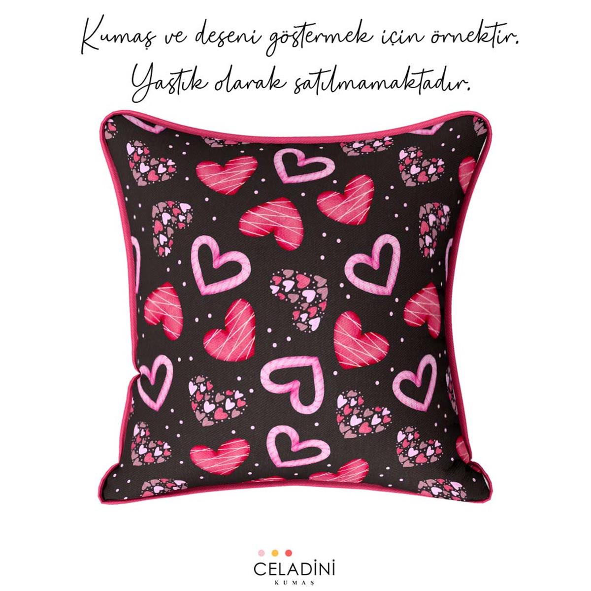 Pembe Kalpli Sevgililer Günü Temalı Kumaş 