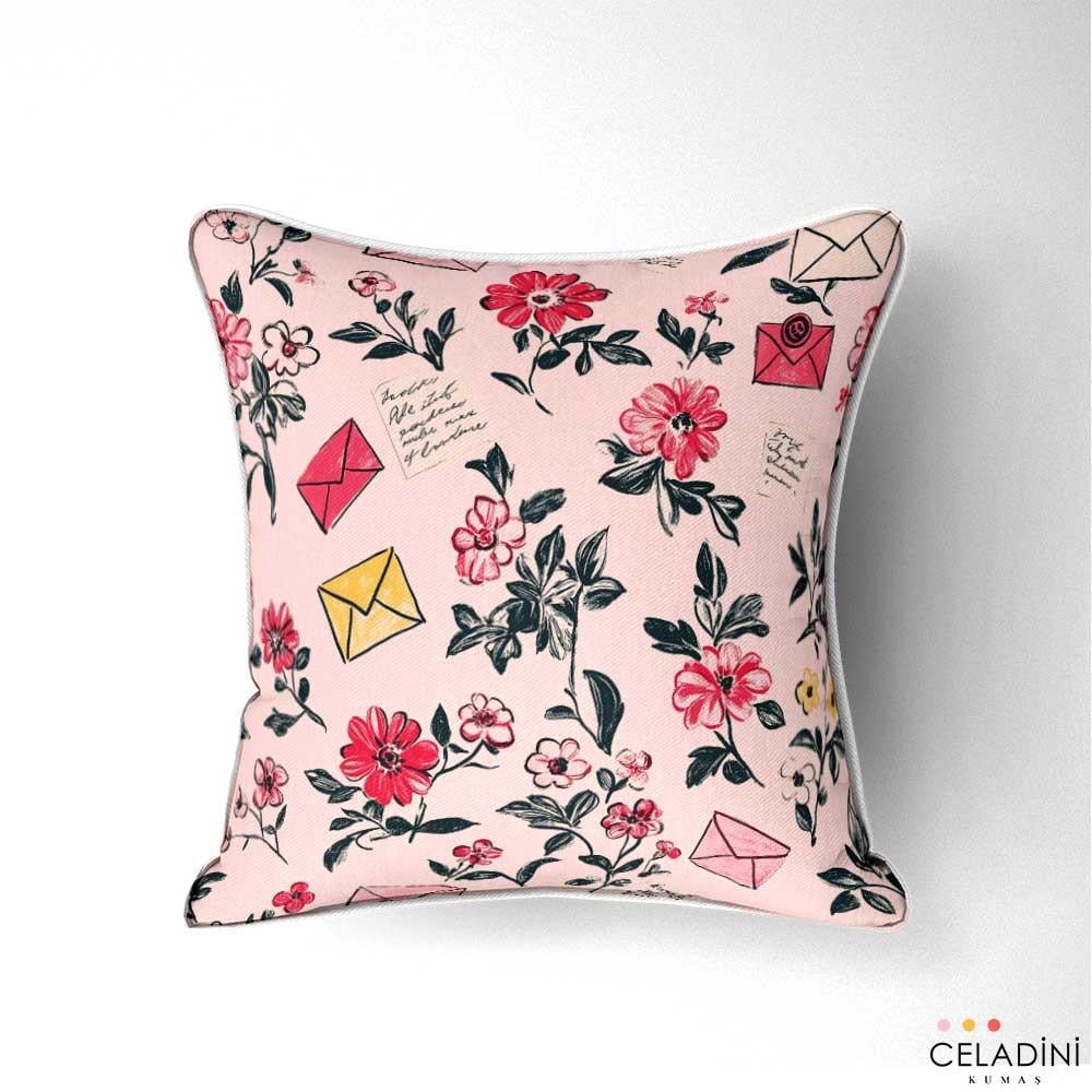 Pembe Mektuplu Sevgililer Günü Desenli Kumaş