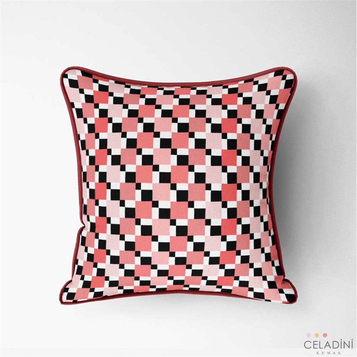 Pembe Siyah Damalı Vintage Desenli Kumaş
