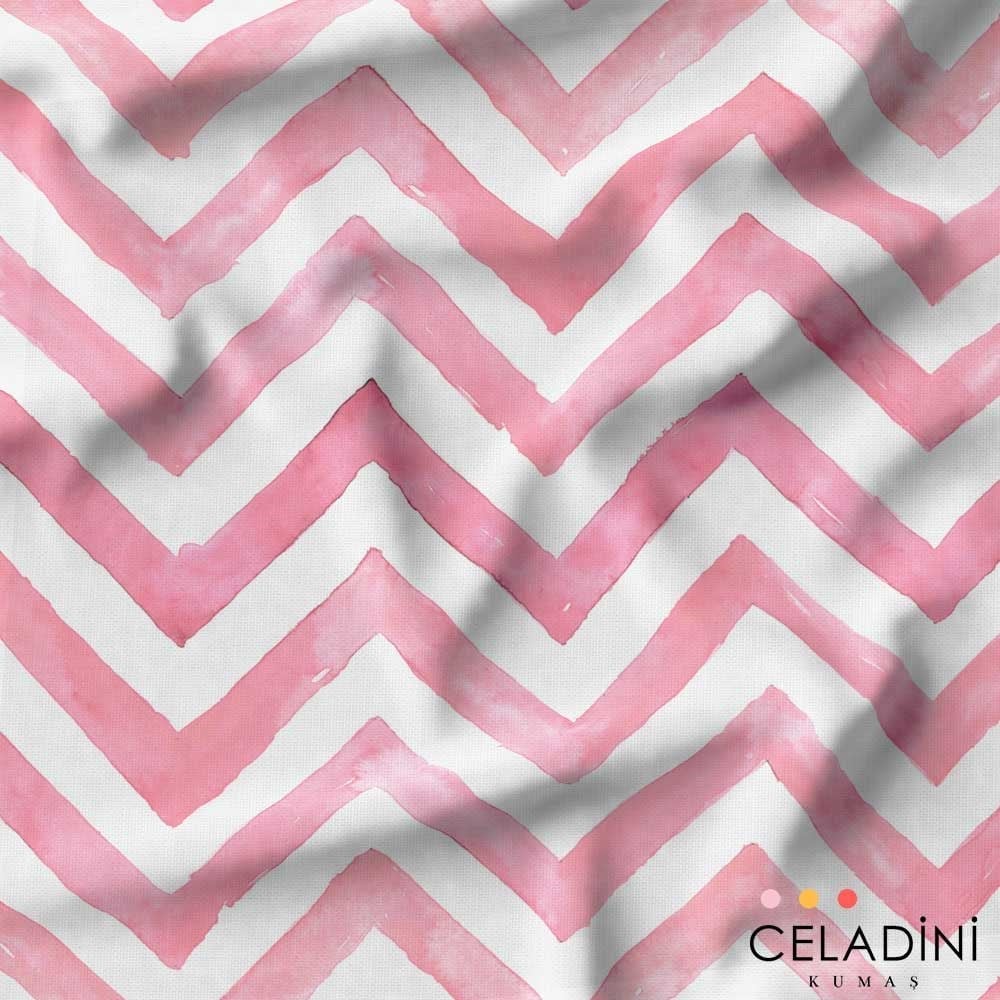 Pembe Sulu Boya Zigzag Desenli Kumaş