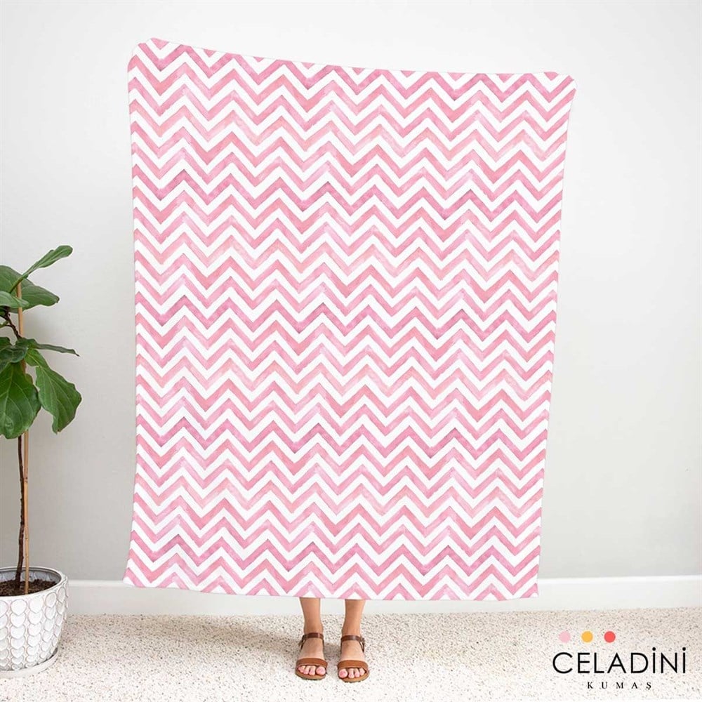 Pembe Sulu Boya Zigzag Desenli Kumaş