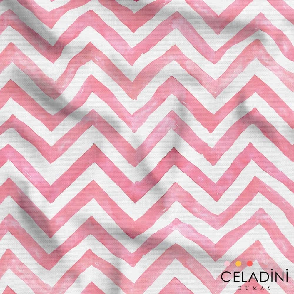 Pembe Sulu Boya Zigzag Desenli Kumaş