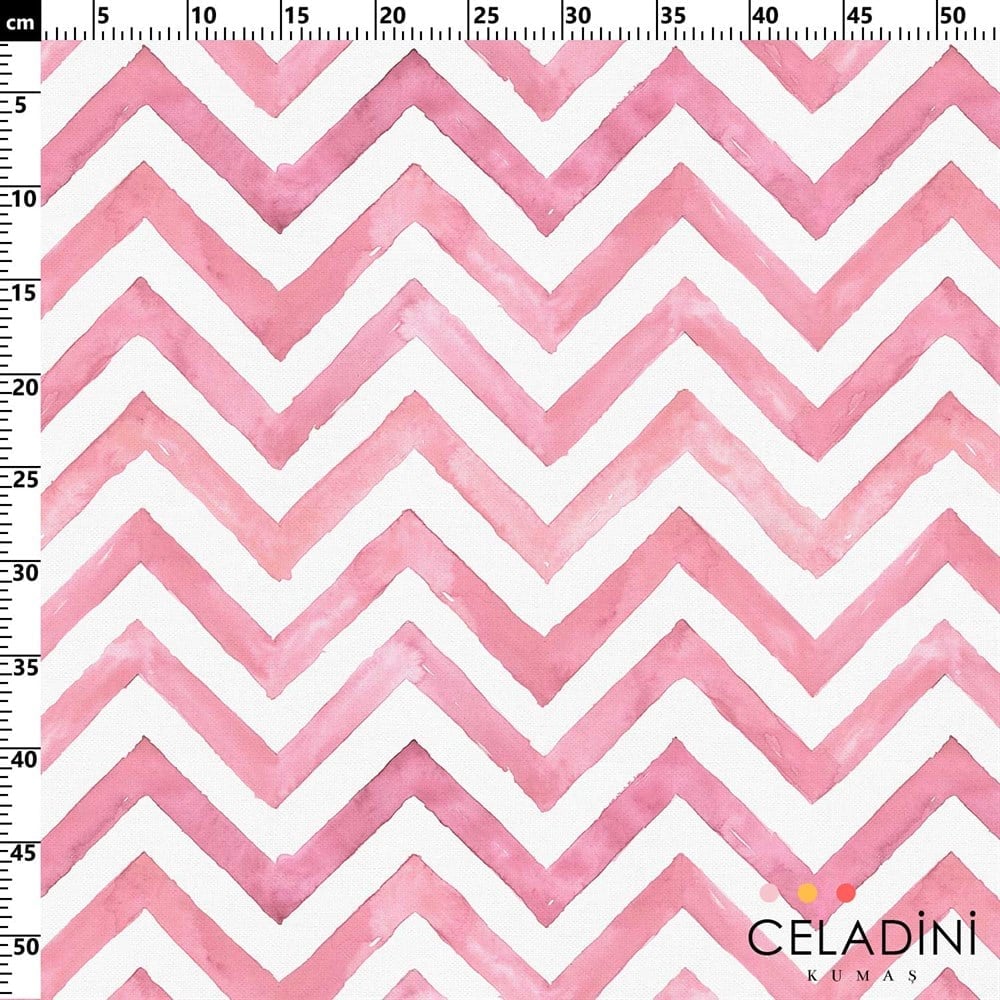 Pembe Sulu Boya Zigzag Desenli Kumaş