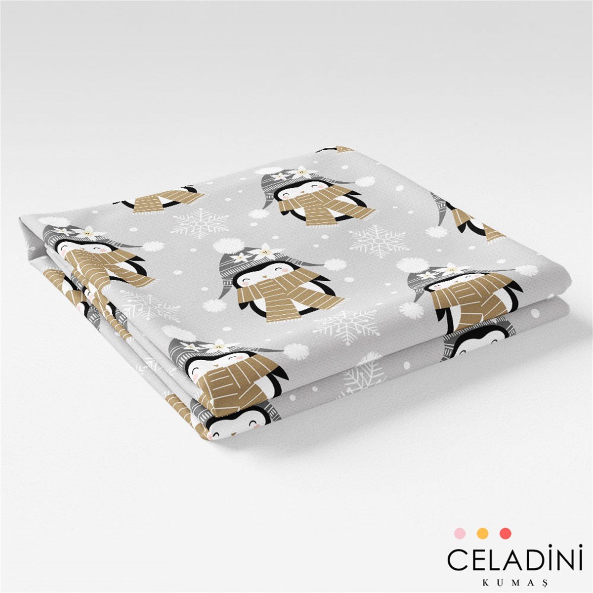 Penguen Desenli Yılbaşı Kumaş