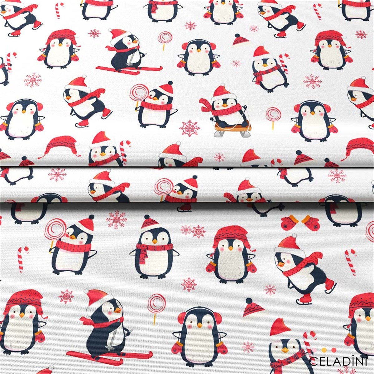 Penguenler Desenli Kumaş
