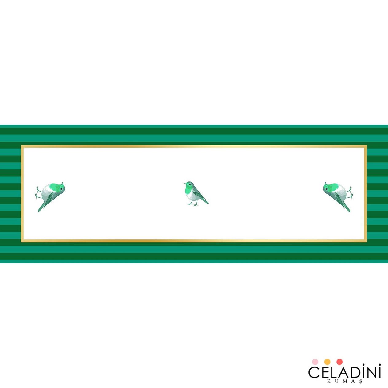 Petrol Yeşili ve Mint Kuşlu Runner Kumaşı