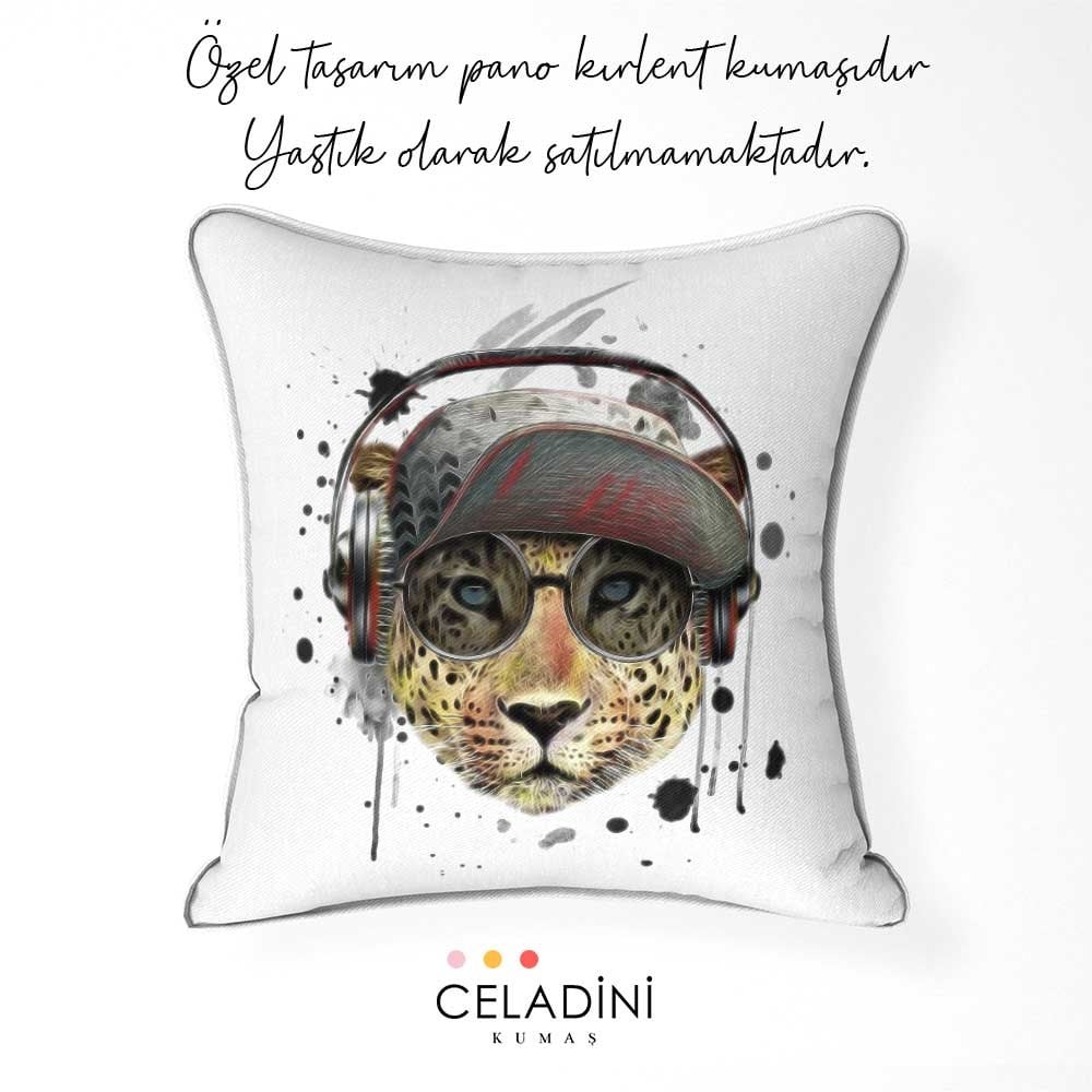 Pop Art Kaplan Desenli Pano Baskılı Kırlent Kumaşı