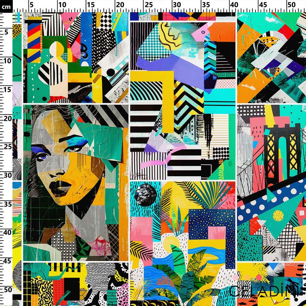 Pop Art Kolaj Desenli Kumaş