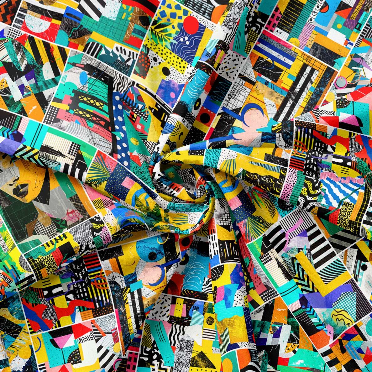 Pop Art Kolaj Desenli Kumaş