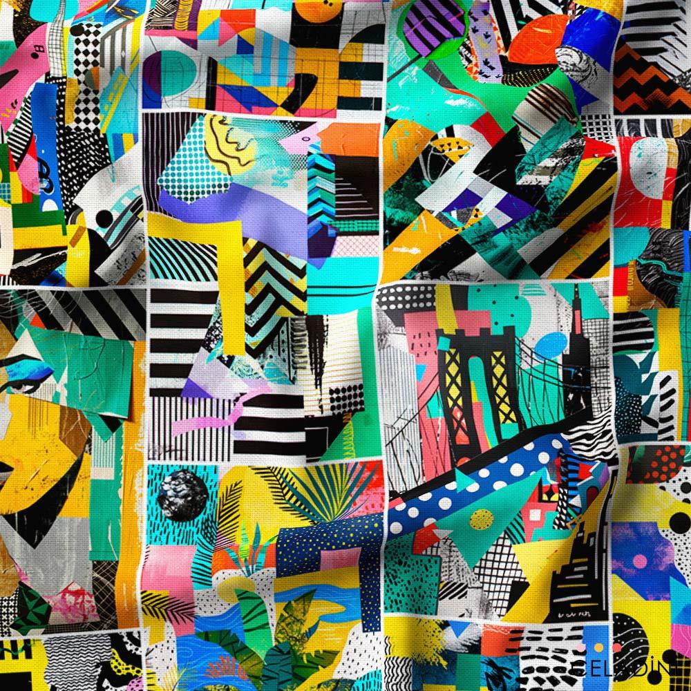 Pop Art Kolaj Desenli Kumaş