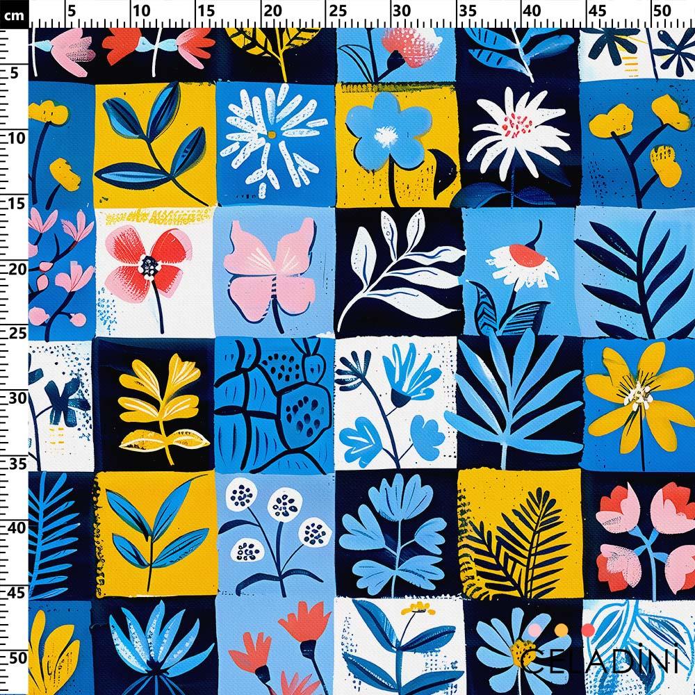 Retro Patchwork Desenli Kumaş