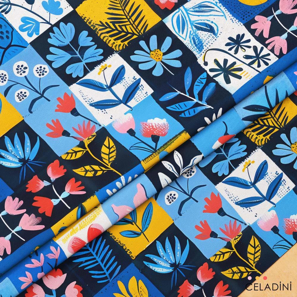 Retro Patchwork Desenli Kumaş