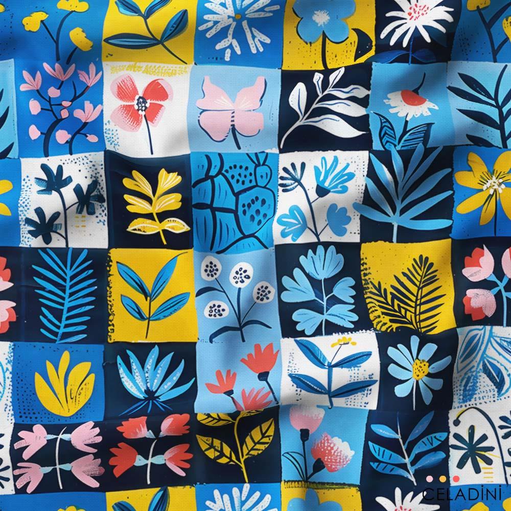 Retro Patchwork Desenli Kumaş