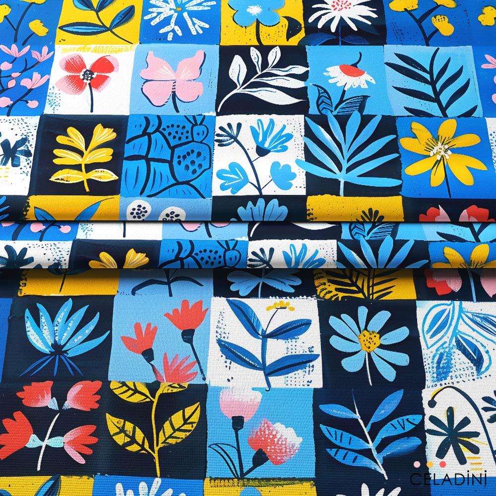 Retro Patchwork Desenli Kumaş