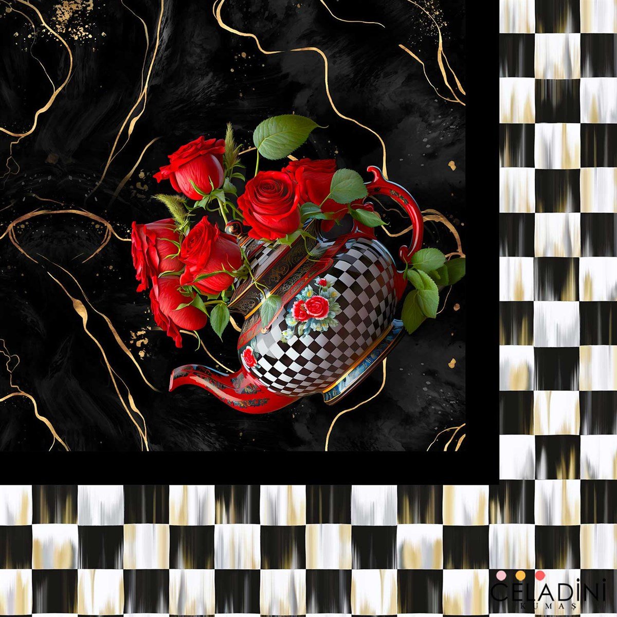 Rose Serisi Damalı Masa Örtüsü Kumaşı 140x140cm