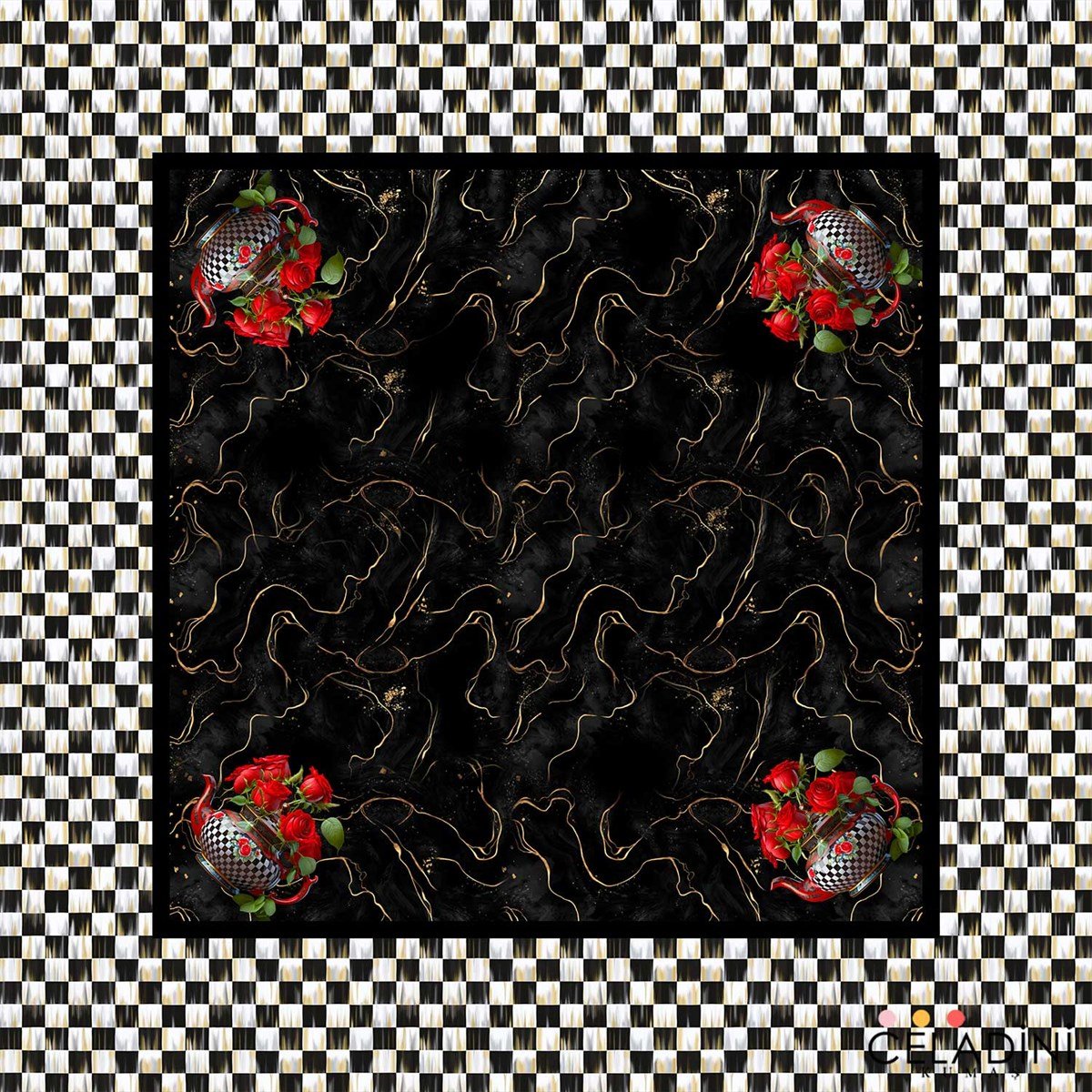 Rose Serisi Damalı Masa Örtüsü Kumaşı 140x140cm