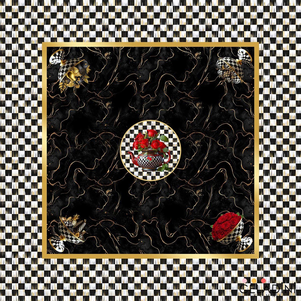 Rose Serisi Damalı Masa Örtüsü Kumaşı 140x140cm