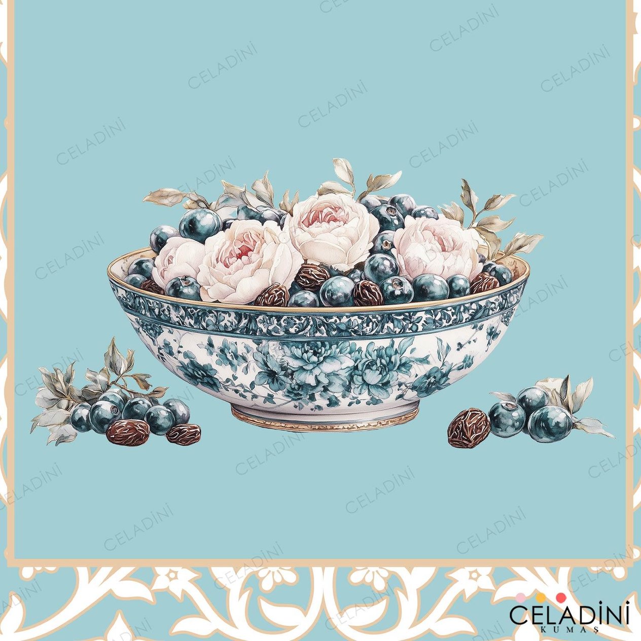 Saray Motifli Ramazan Serisi Fırın Örtüsü Kumaşı Mint Yeşili