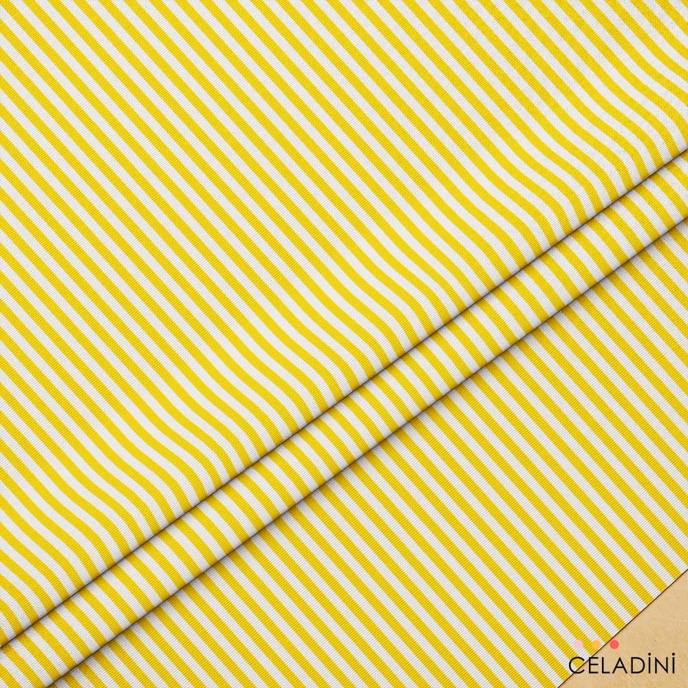 Sarı Beyaz 1x1 cm Süper İnce Çizgili Kumaş