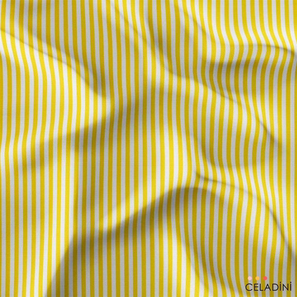 Sarı Beyaz 1x1 cm Süper İnce Çizgili Kumaş