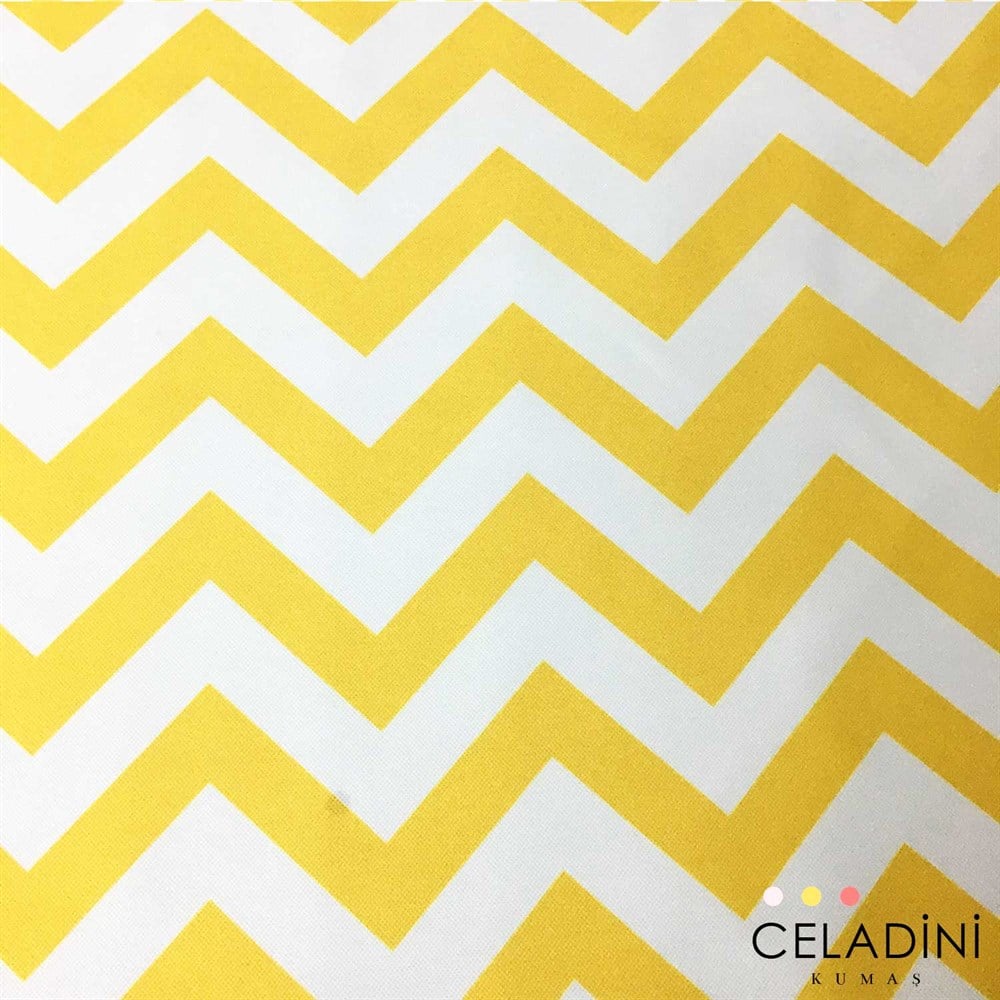 Sarı Beyaz Zigzag (Chevron) Kumaş
