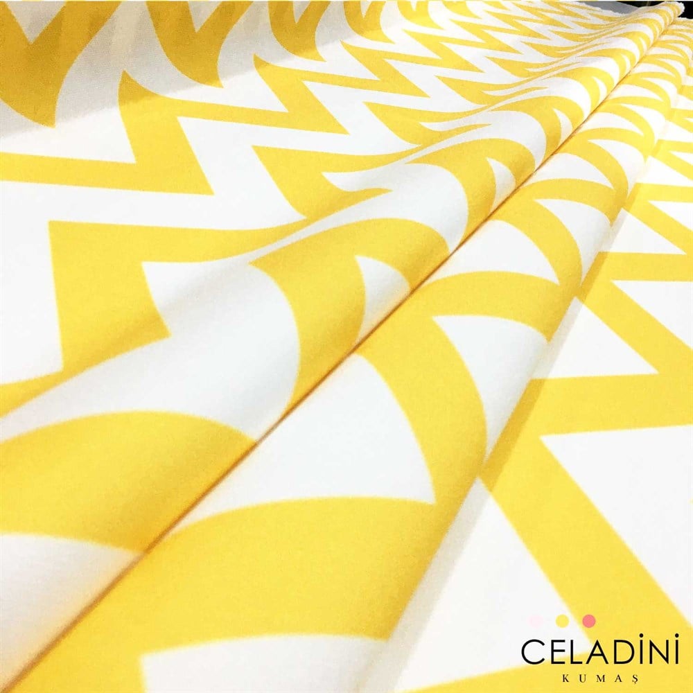 Sarı Beyaz Zigzag (Chevron) Kumaş