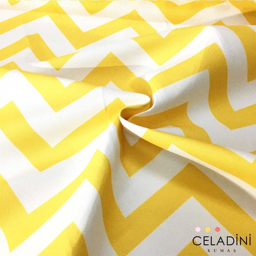 Sarı Beyaz Zigzag (Chevron) Kumaş