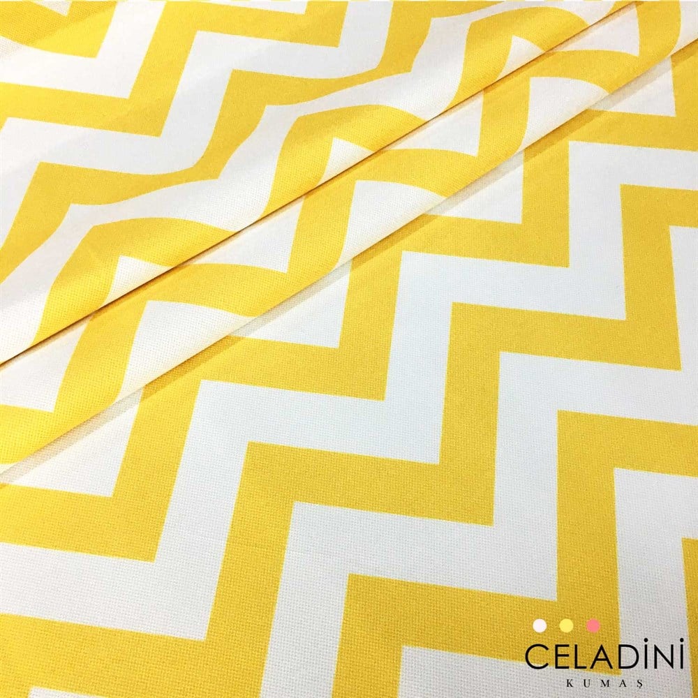 Sarı Beyaz Zigzag (Chevron) Kumaş