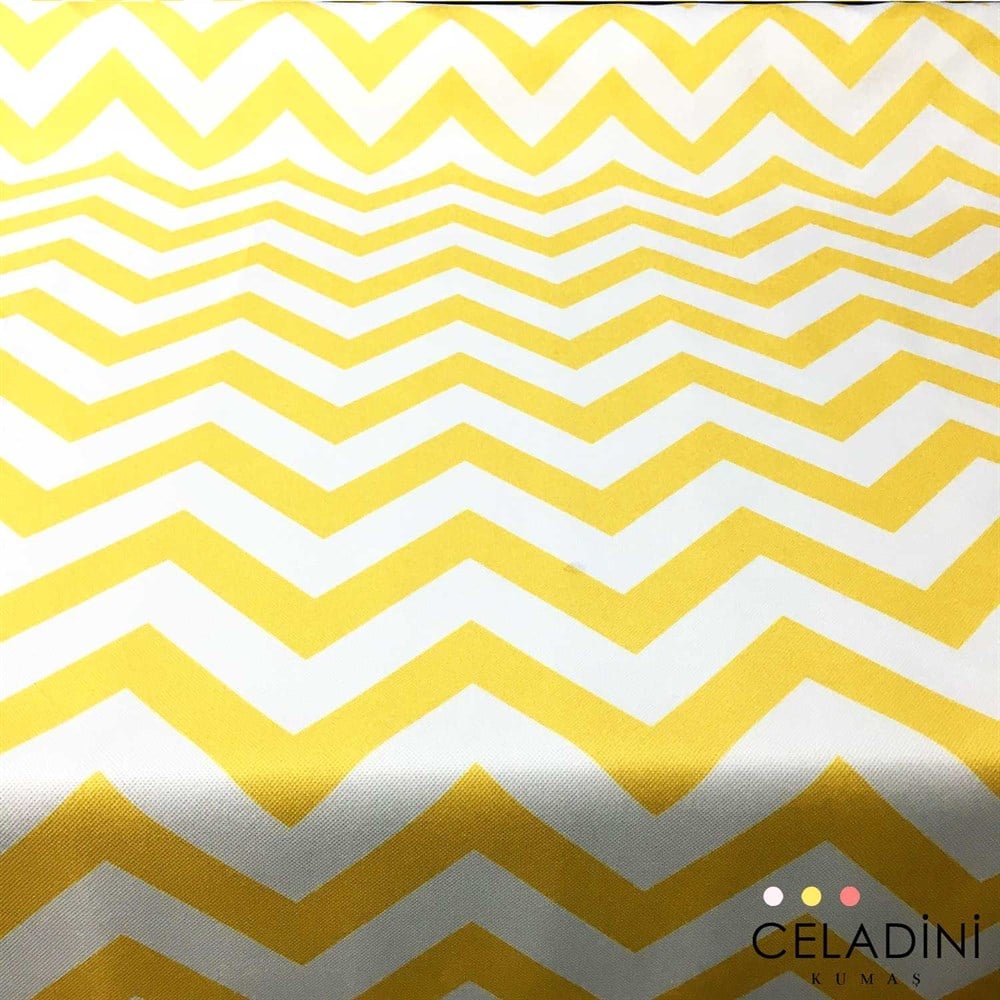 Sarı Beyaz Zigzag (Chevron) Kumaş
