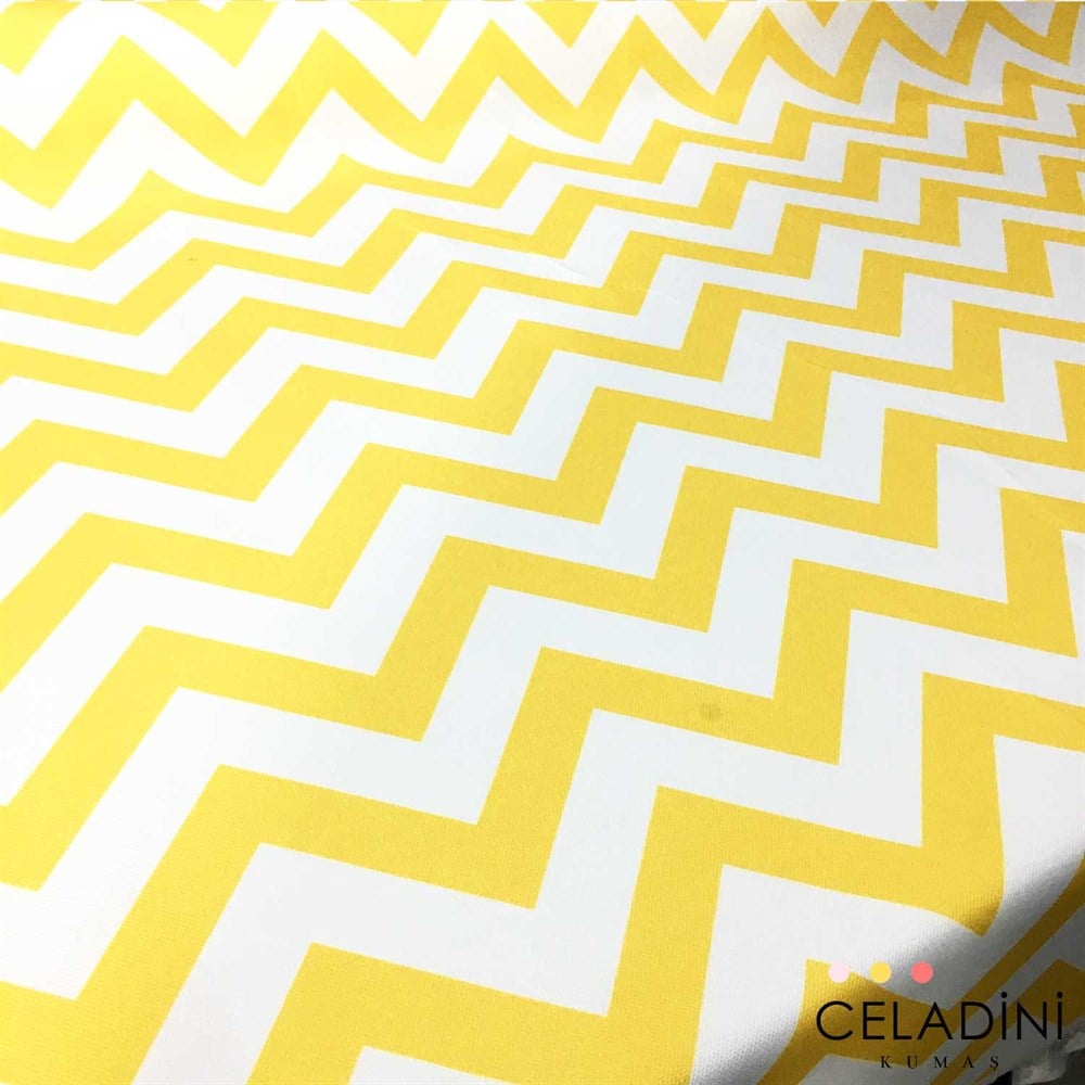 Sarı Beyaz Zigzag (Chevron) Kumaş
