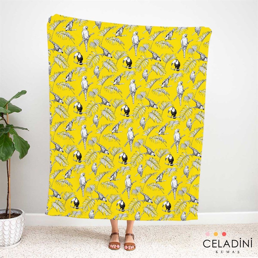 Sarı Fon Modern Tropikal Desenli Kumaş