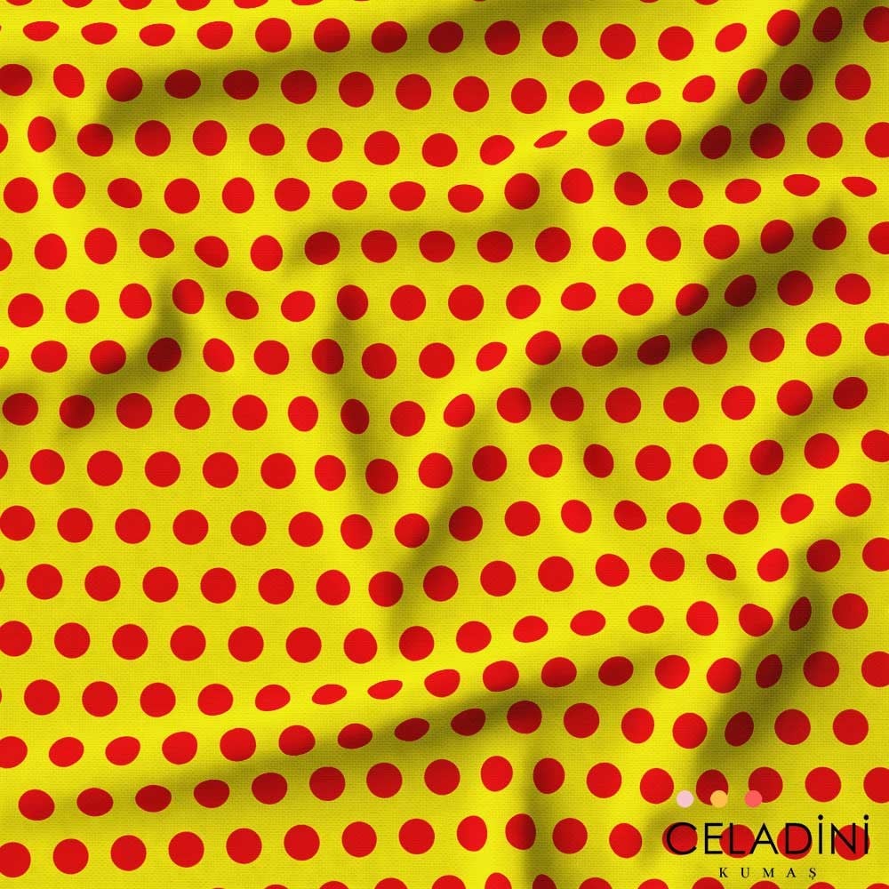 Sarı Kırmızı Puanlı Pop Art Desenli Kumaş