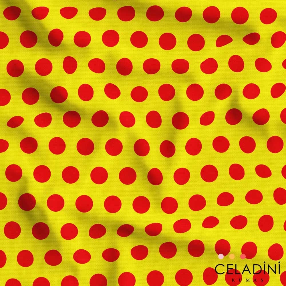 Sarı Kırmızı Puanlı Pop Art Desenli Kumaş