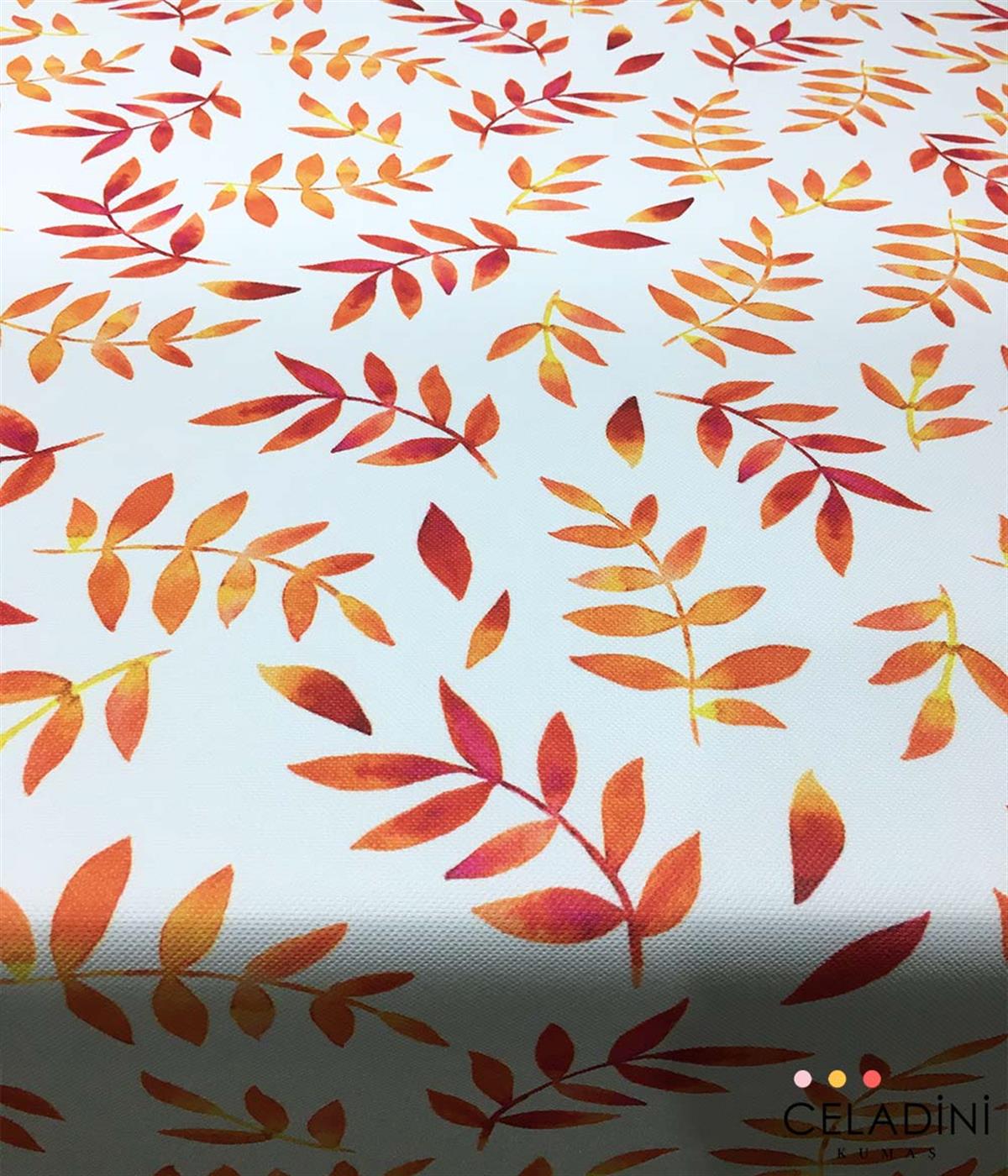 Sarı Turuncu Yapraklar Desenli Kumaş 