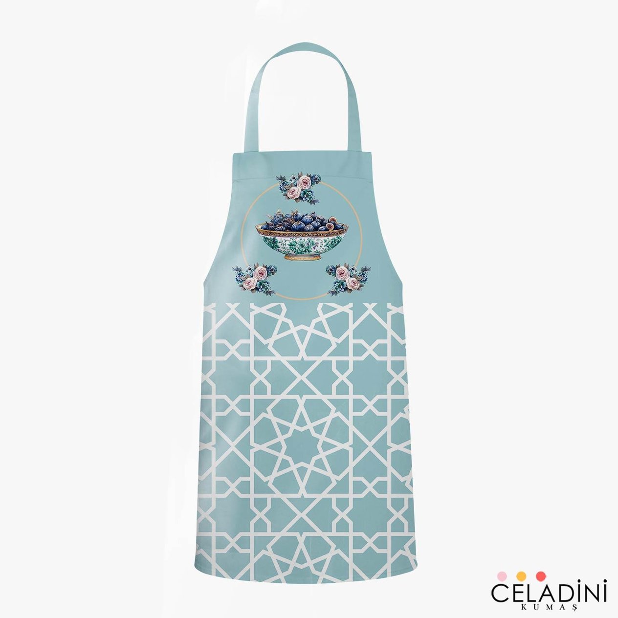 Selçuklu Motifli Ramazan Serisi  Mutfak Önlüğü Kumaşı Mint Yeşil
