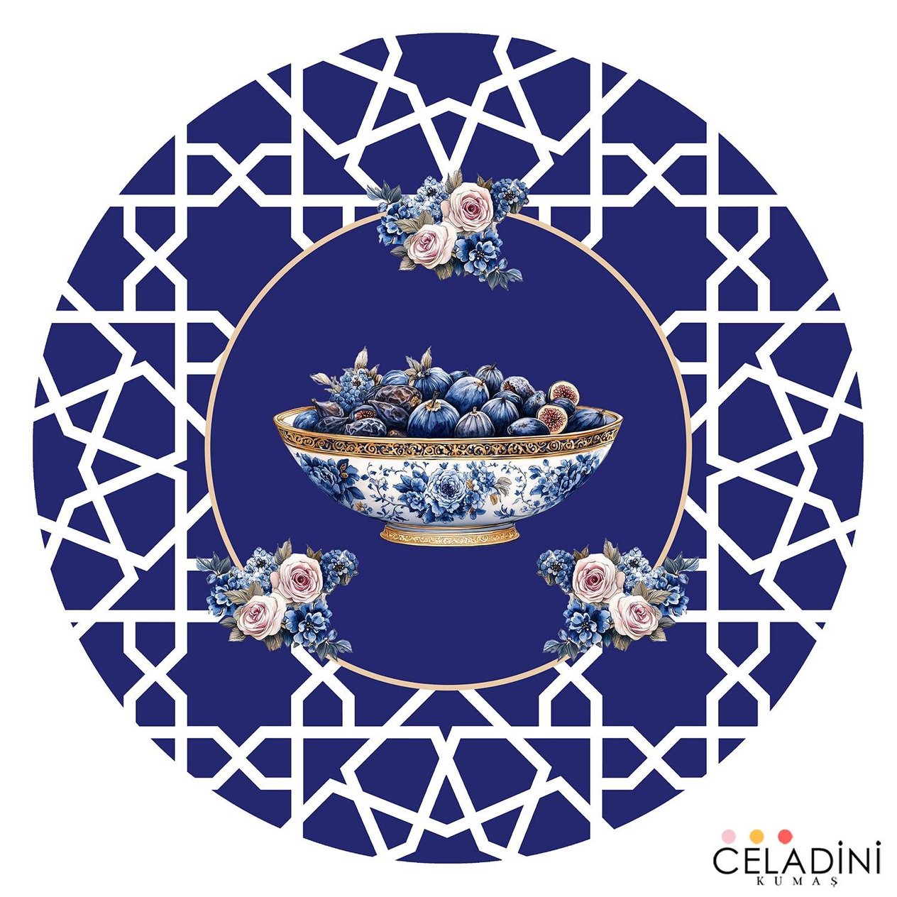 Selçuklu Motifli Ramazan Serisi Supla Kumaşı Lacivert