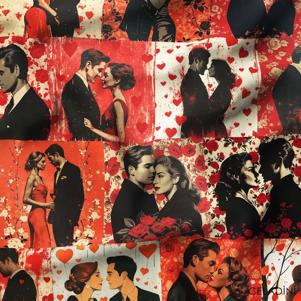 Sevgililer Pop Art Desenli Kumaş