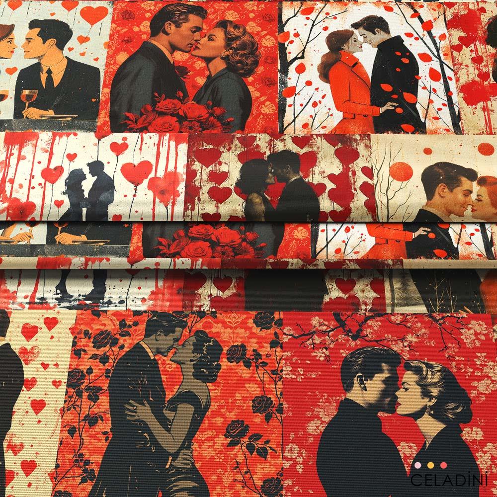 Sevgililer Pop Art Desenli Kumaş