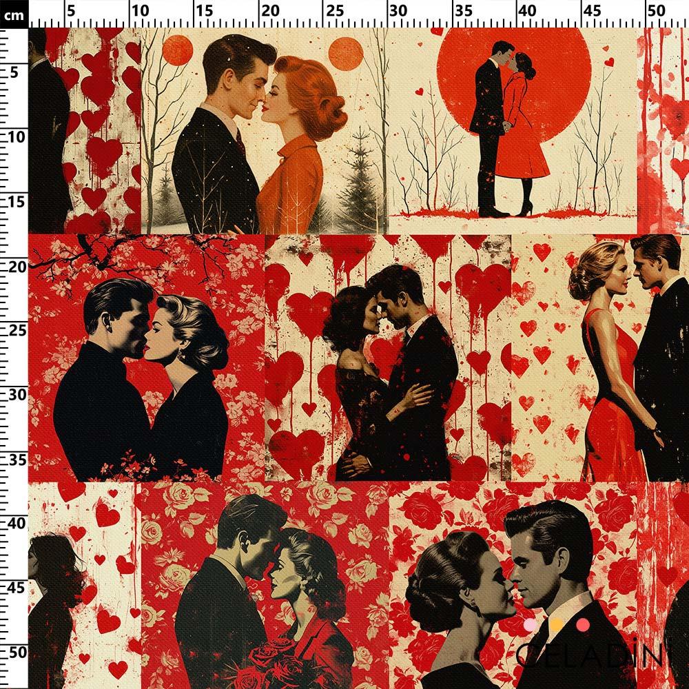 Sevgililer Pop Art Desenli Kumaş