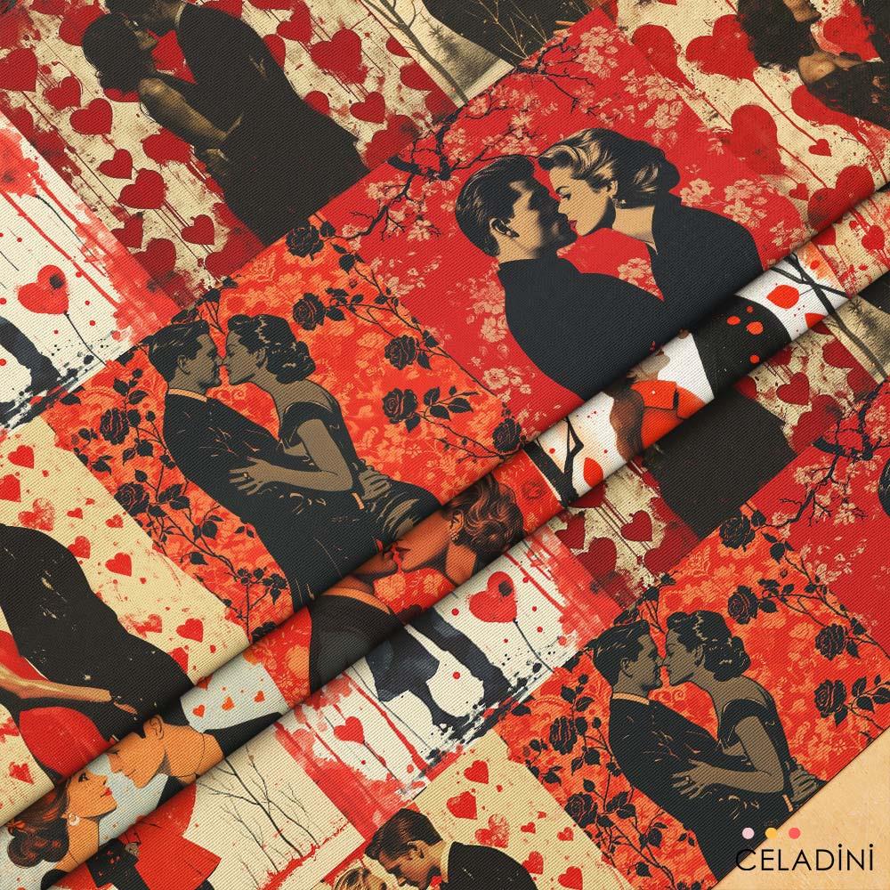 Sevgililer Pop Art Desenli Kumaş