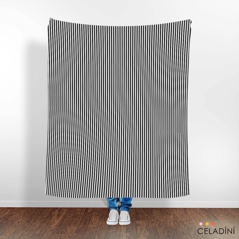 Siyah Beyaz 1x1 cm Süper İnce Çizgili Kumaş