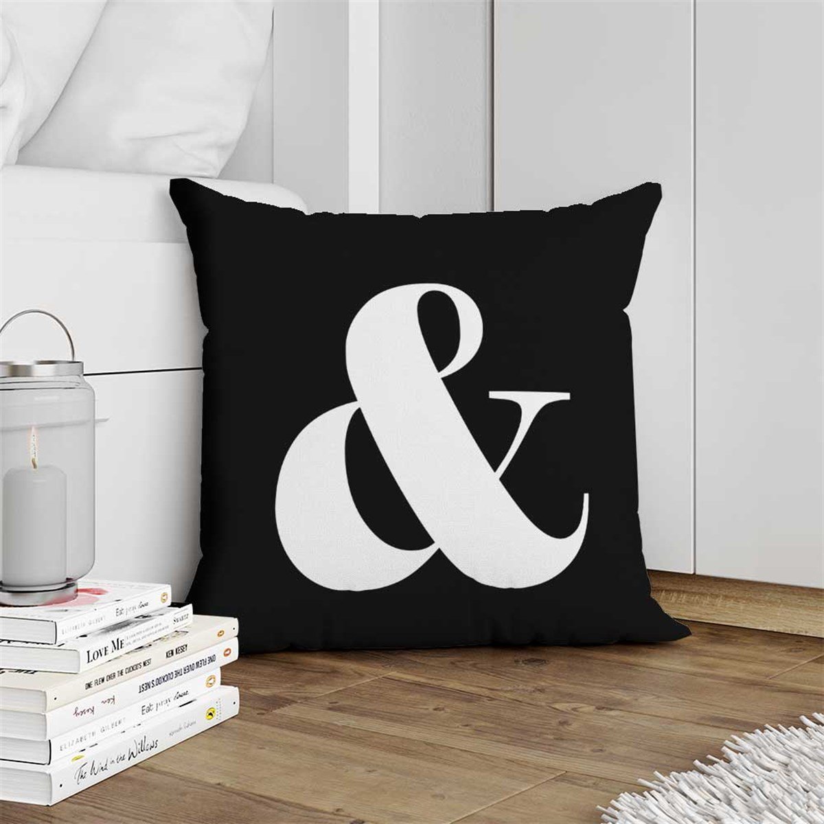 Siyah Beyaz Ampersand (Ve İşareti) Kırlent Kumaşı