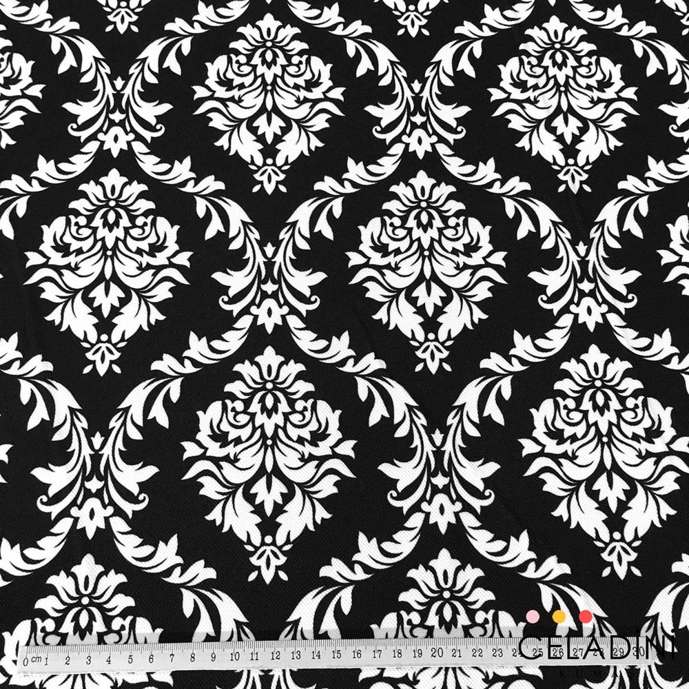 Siyah Beyaz Büyük Damask Desenli Kumaş